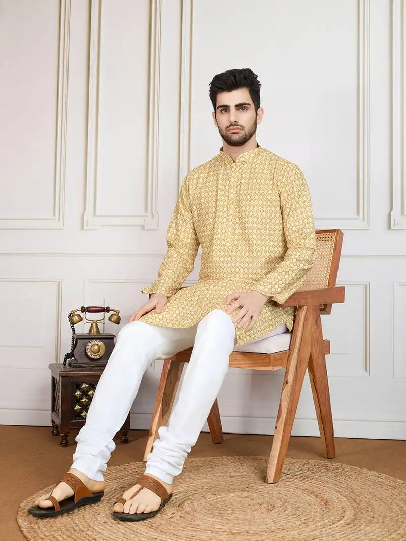 Brown printed with sequins work kurta