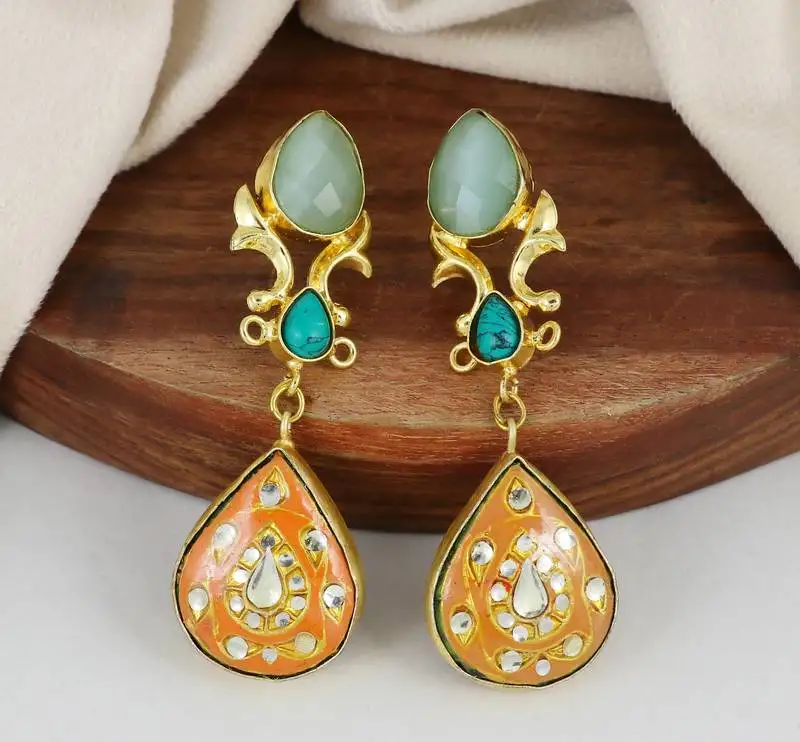 Turquoise teardrop gold earrings