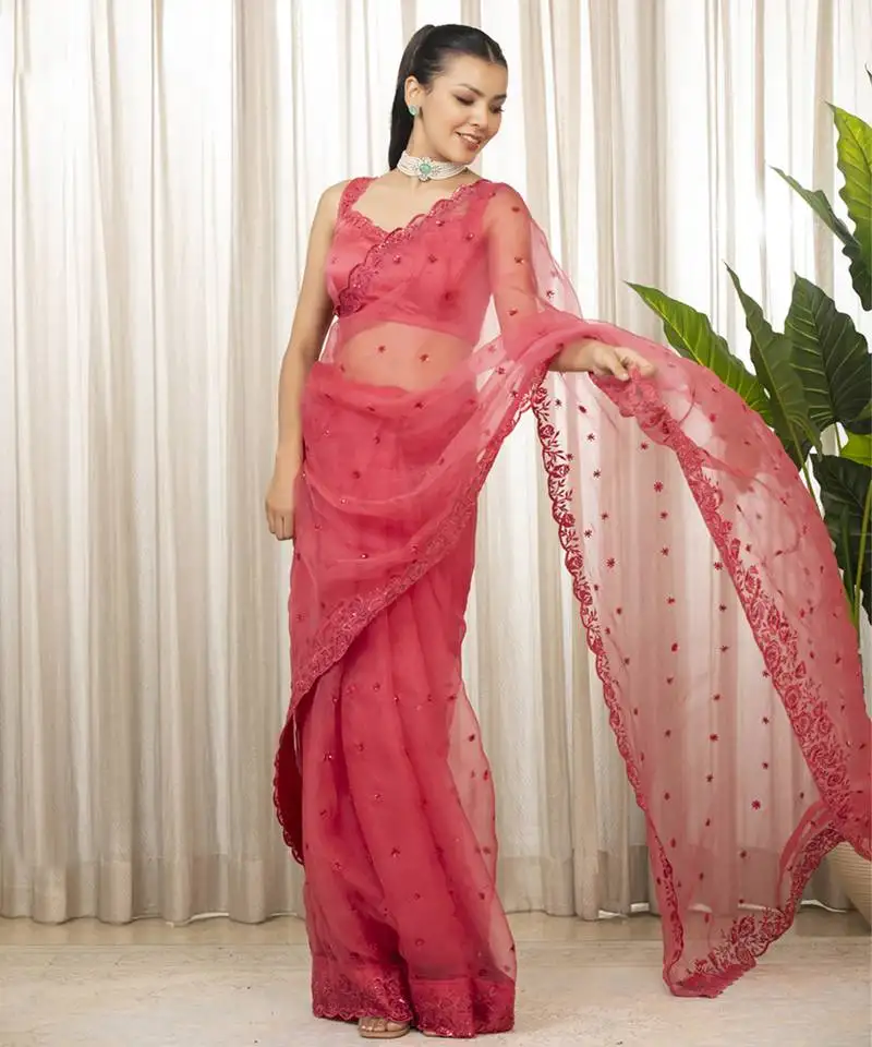 Pink nyra saree set