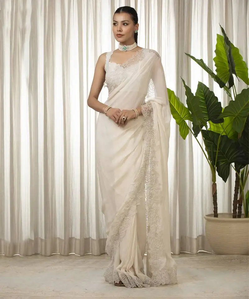 White nikaza saree set