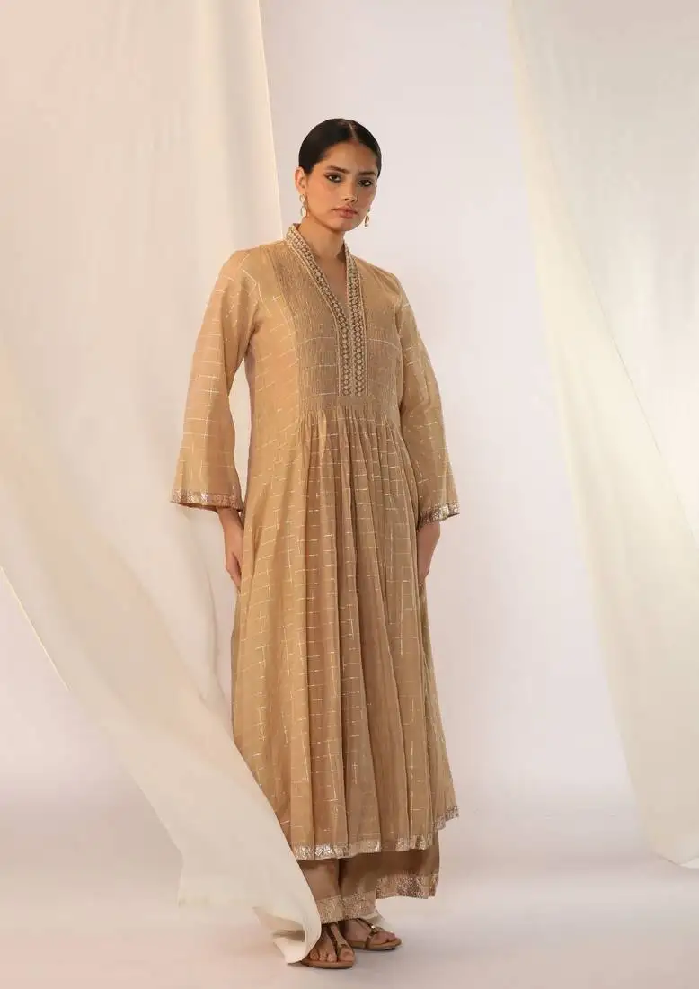Champagne embroidered chanderi kurta sets