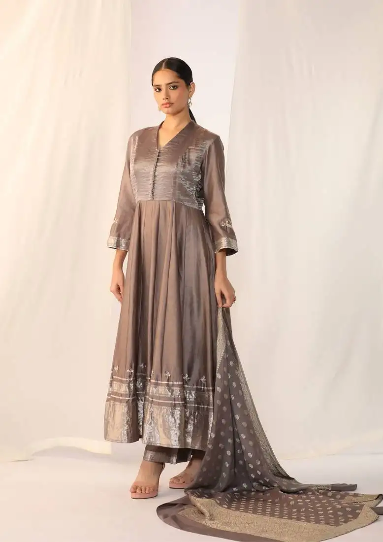 Grey embroidered chanderi kurta sets