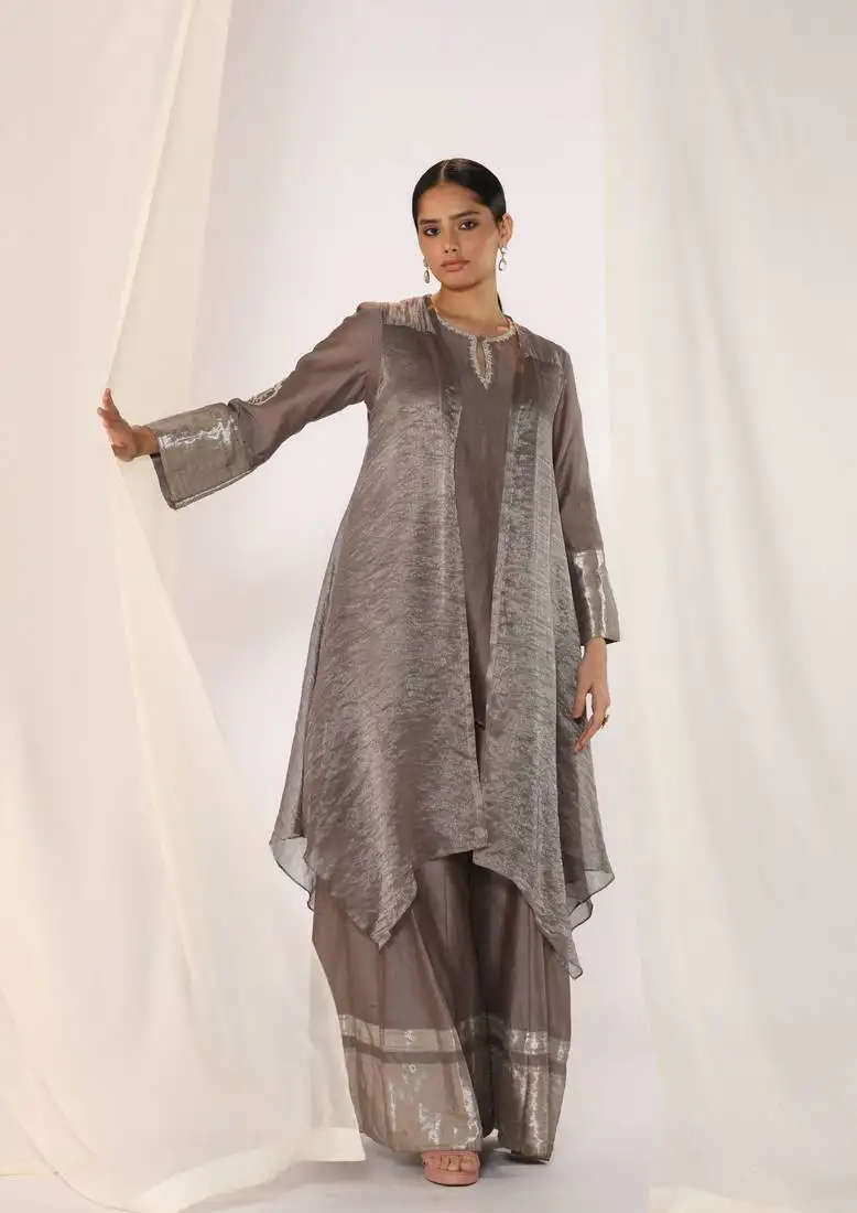 Grey woven chanderi kurta sets