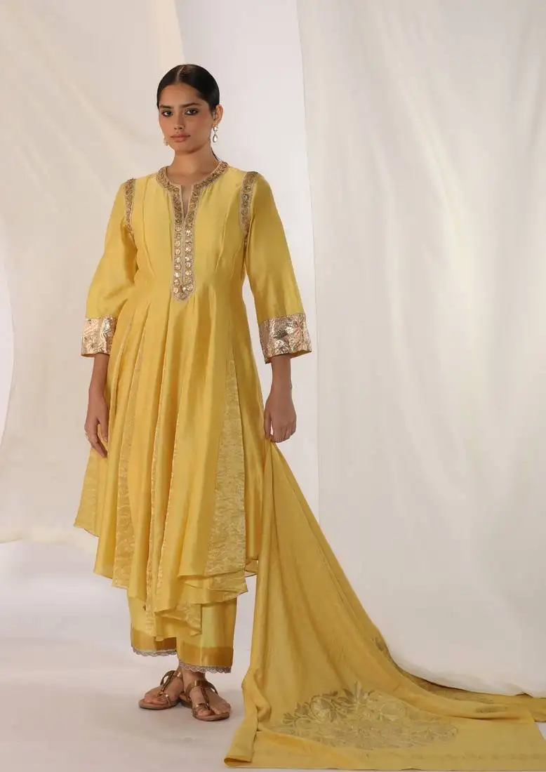 Lemon embroidered chanderi kurta sets