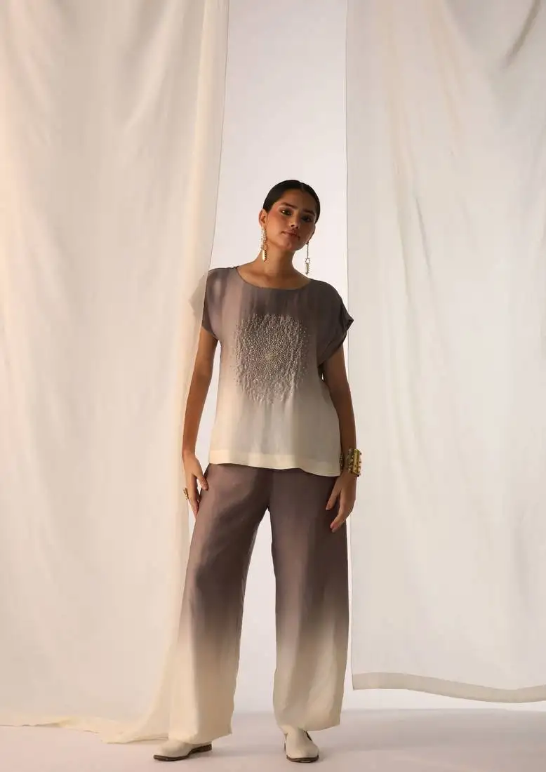 Grey embroidered sequins work linen co ord sets