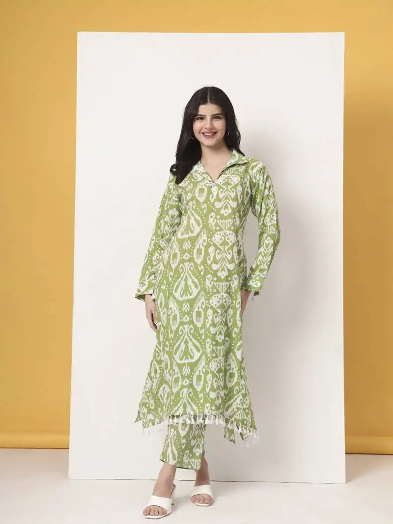 Green ikat pure cotton cord set