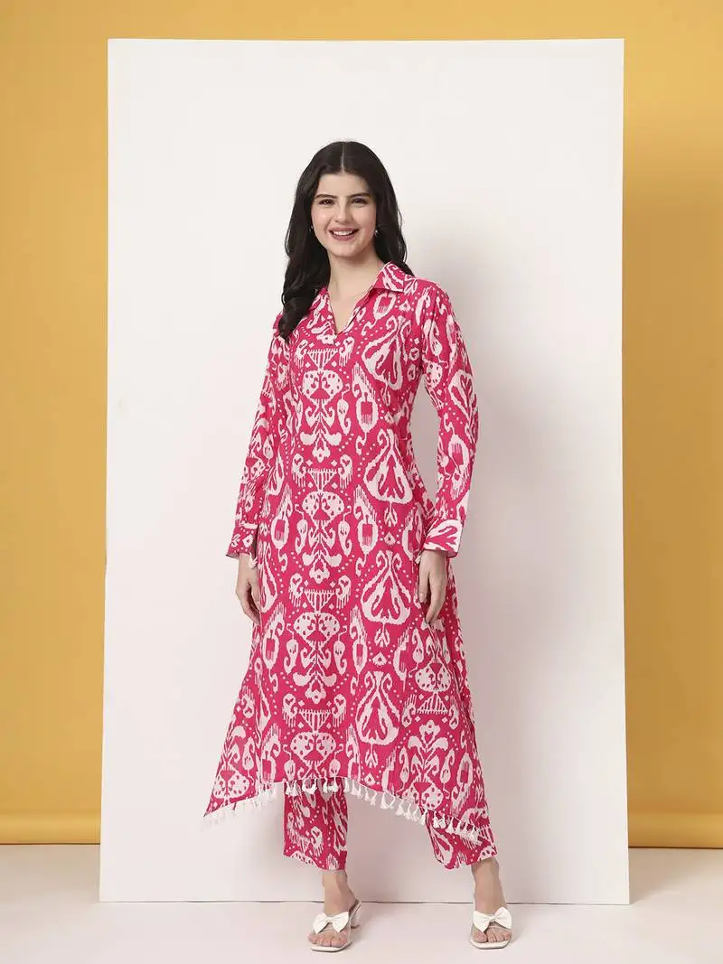 Pink ikat pure cotton cord set