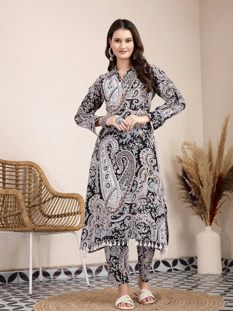 Black boho print pure cotton co-ord set