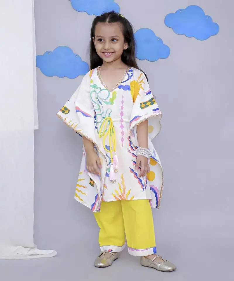 Multicolor sun print kaftan kurta set