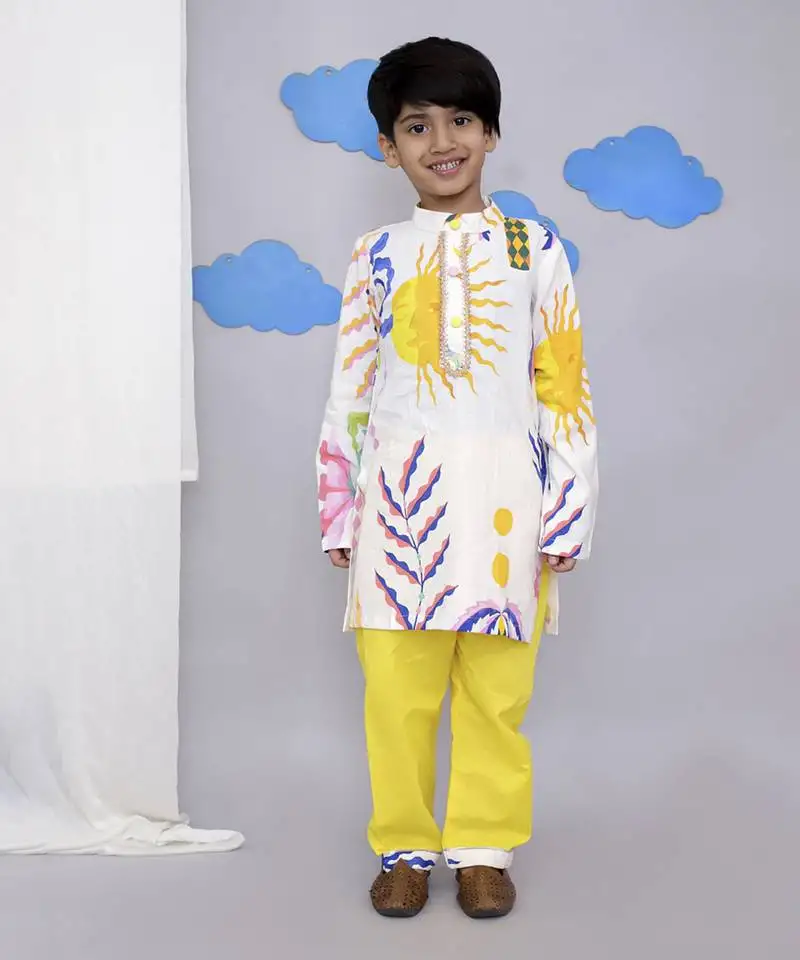Yellow sun print kurta set