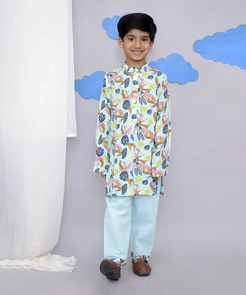 Blue tiger print kurta set