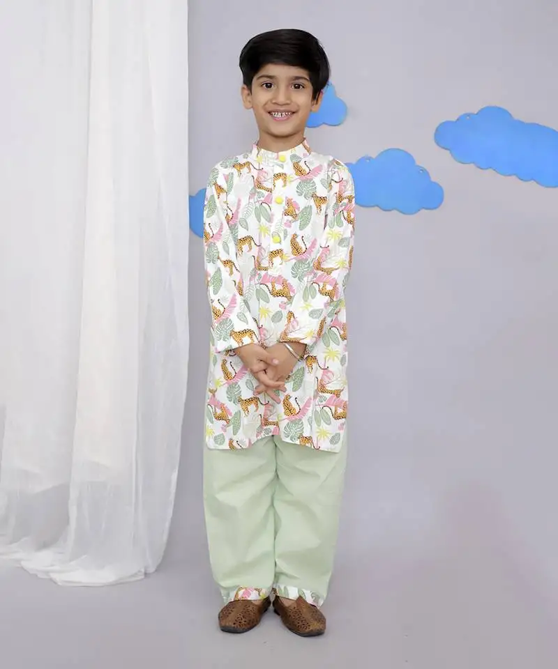 White tiger print kurta set