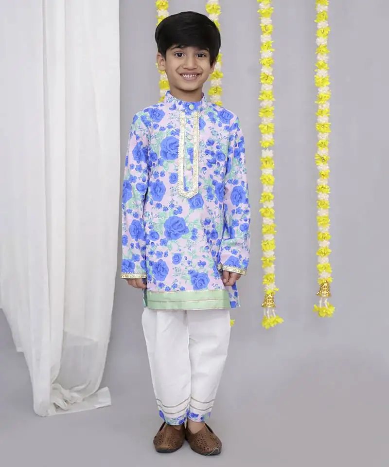 Blue rose print kurta set