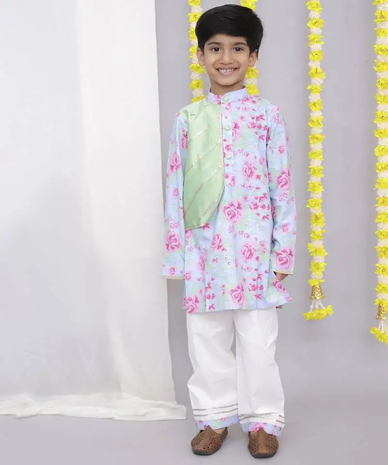 Pink rose print kurta set