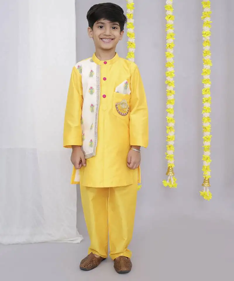 Mustard yellow emboridery kurta