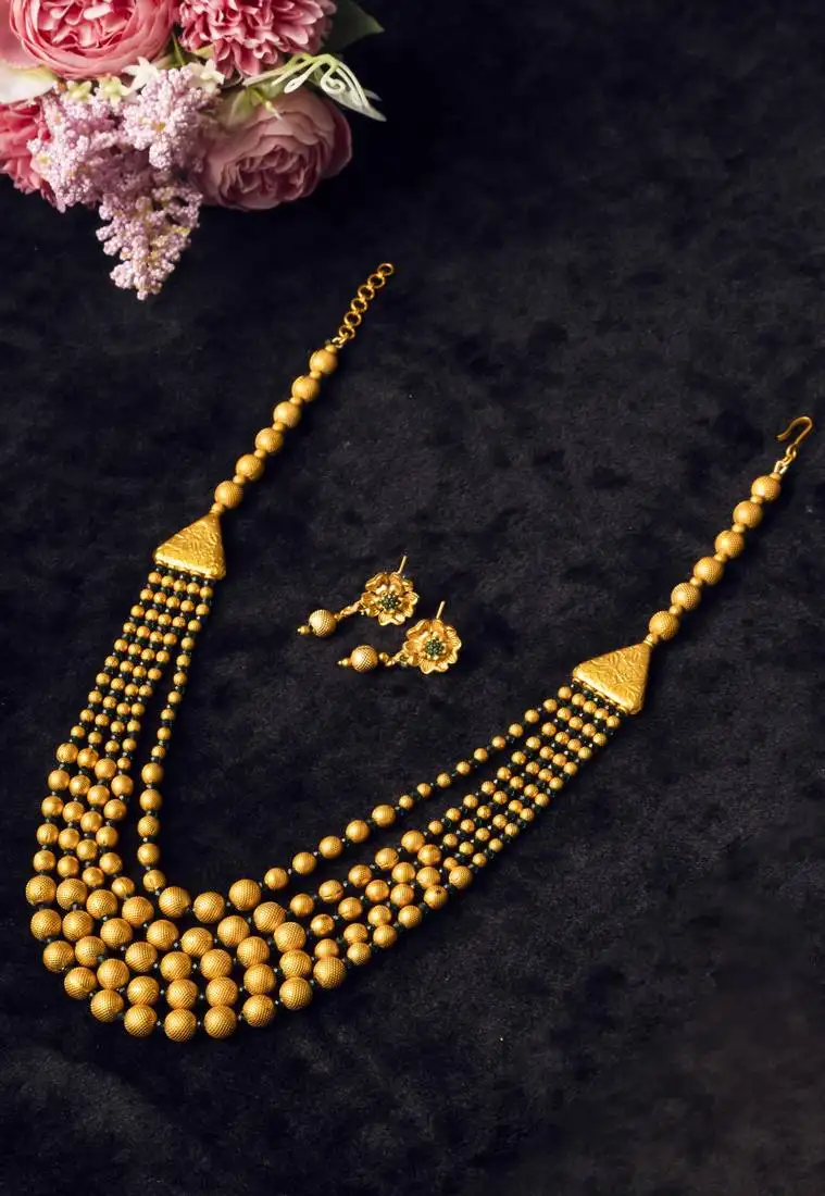 Gold plated green brass multilayer mala set