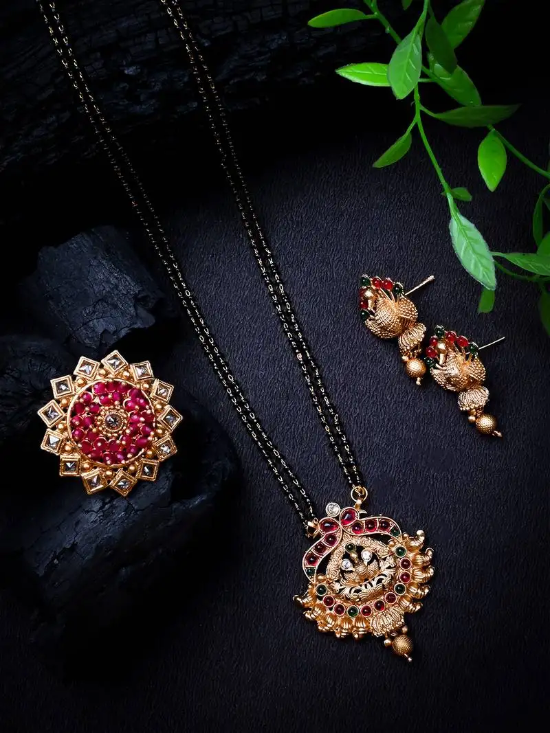 Gold plated rajwadi mangalsutra and ring combo set