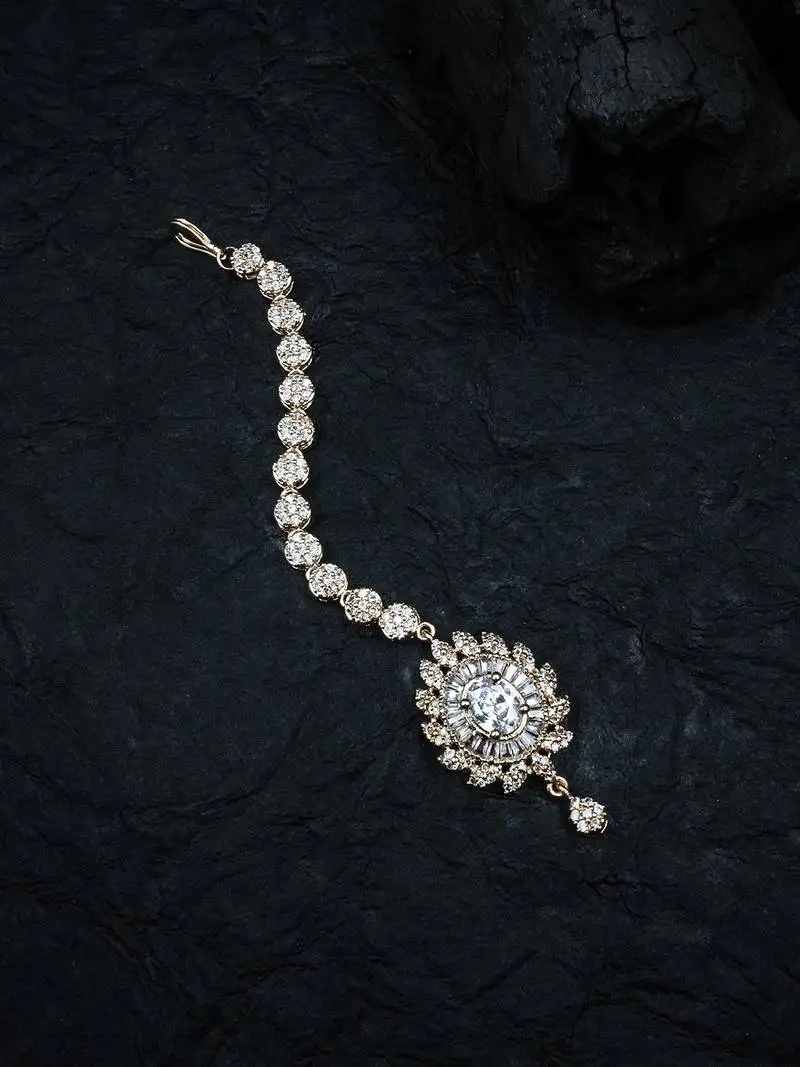 Luxurious rose gold plated flower mangtika for special occasions