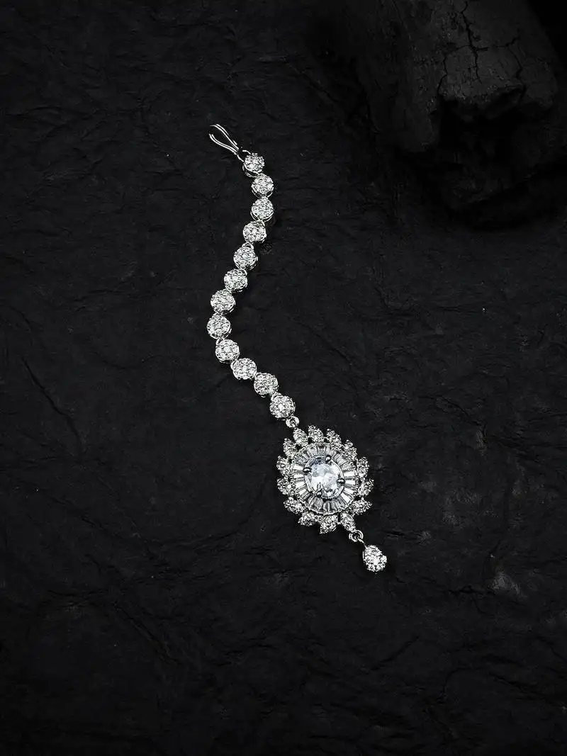 Luxurious silver flower mangtika for special occasions