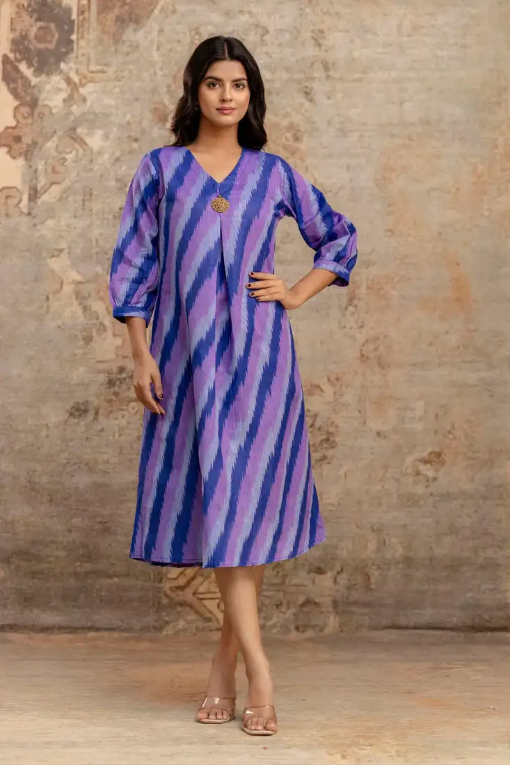 Blue printed cotton mika heather long dresses