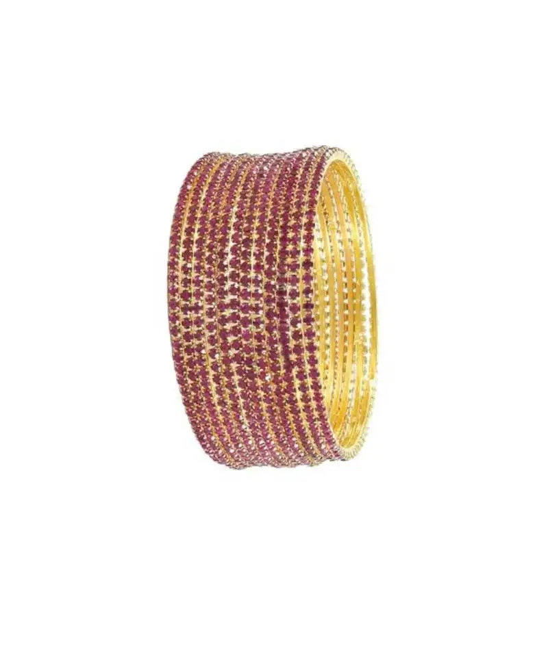 Unique style modern exquisite gold-plated bangles adorned with intricate sparkling cz stone designs set of 12 size-2.8