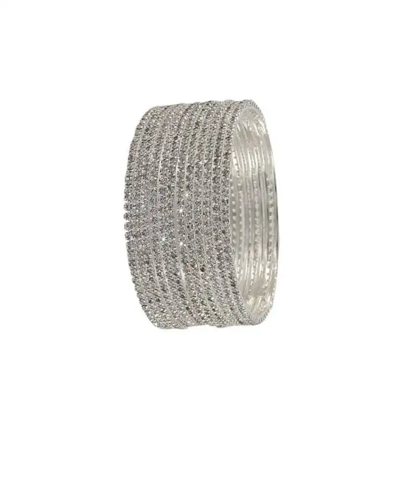 Elegant cz white stone studded american diamond bangles handcrafted round designer set for women size-2.2
