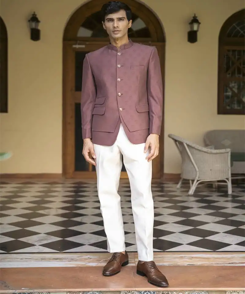 Purple plain cotton bandhgala suit