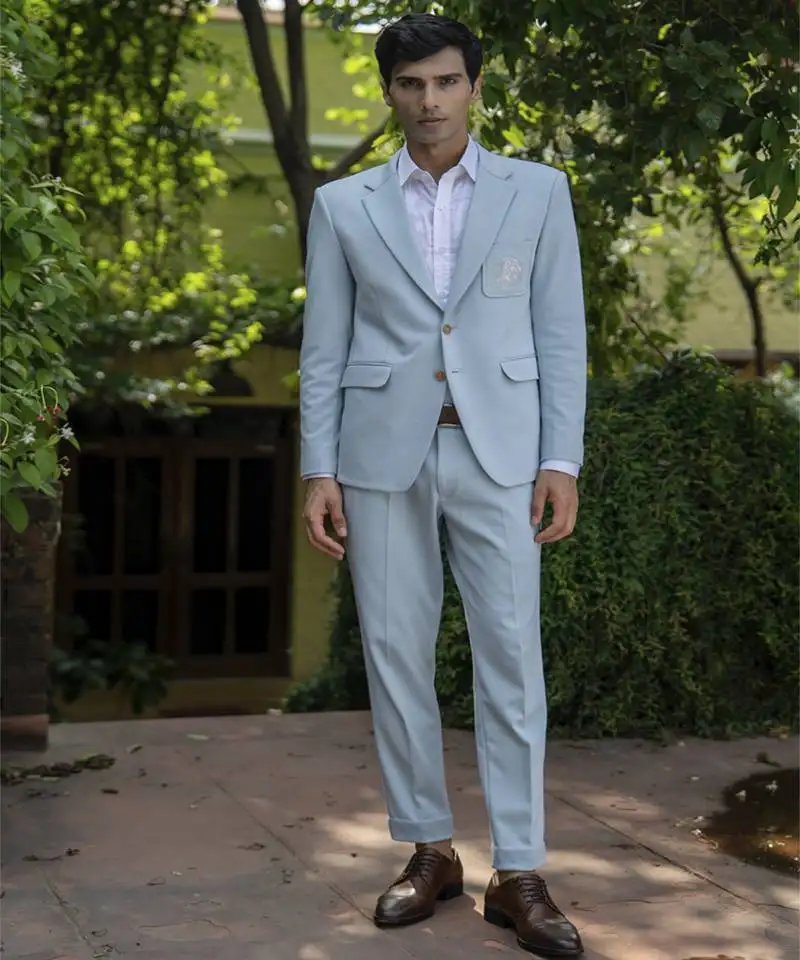 Blue plain cotton men suits