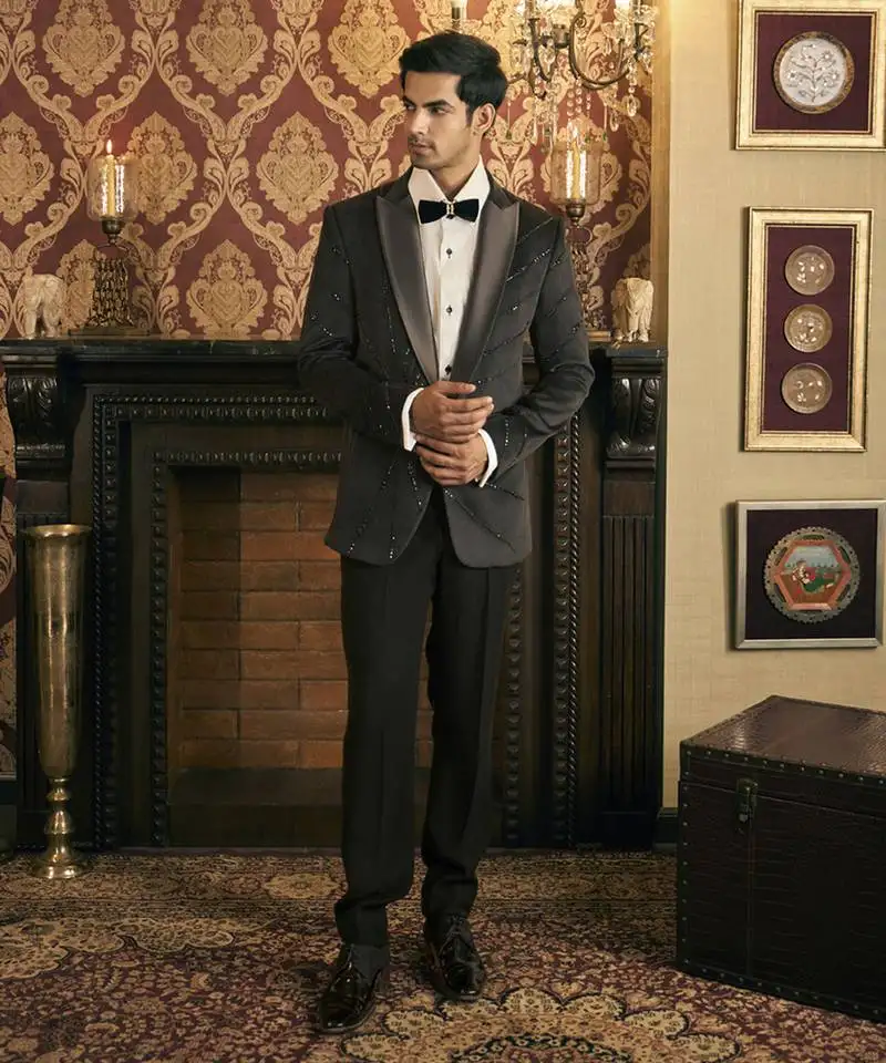 Black embroidery velvet tuxedo