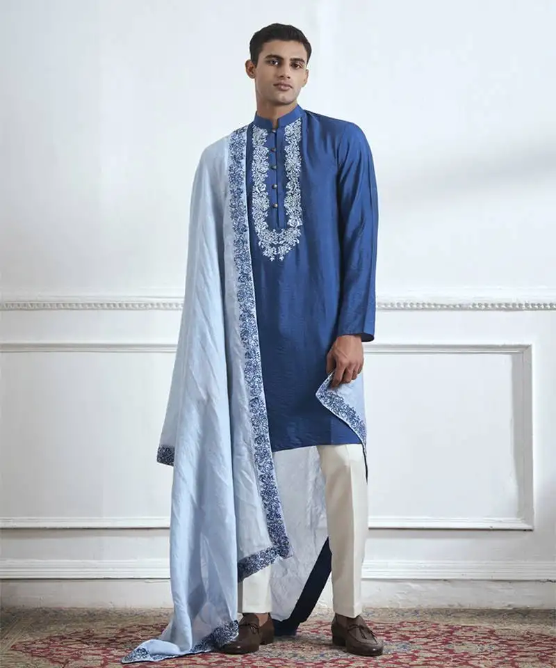 Blue embroidered cotton kurta pajama