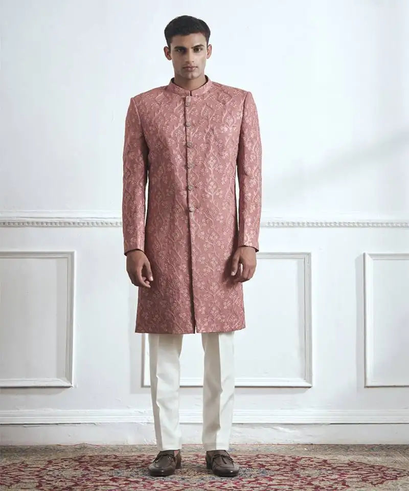 Pink embroidered cotton sherwani
