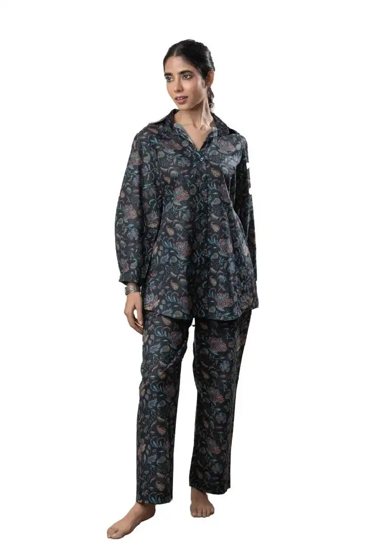 Black printed cotton co-ord set