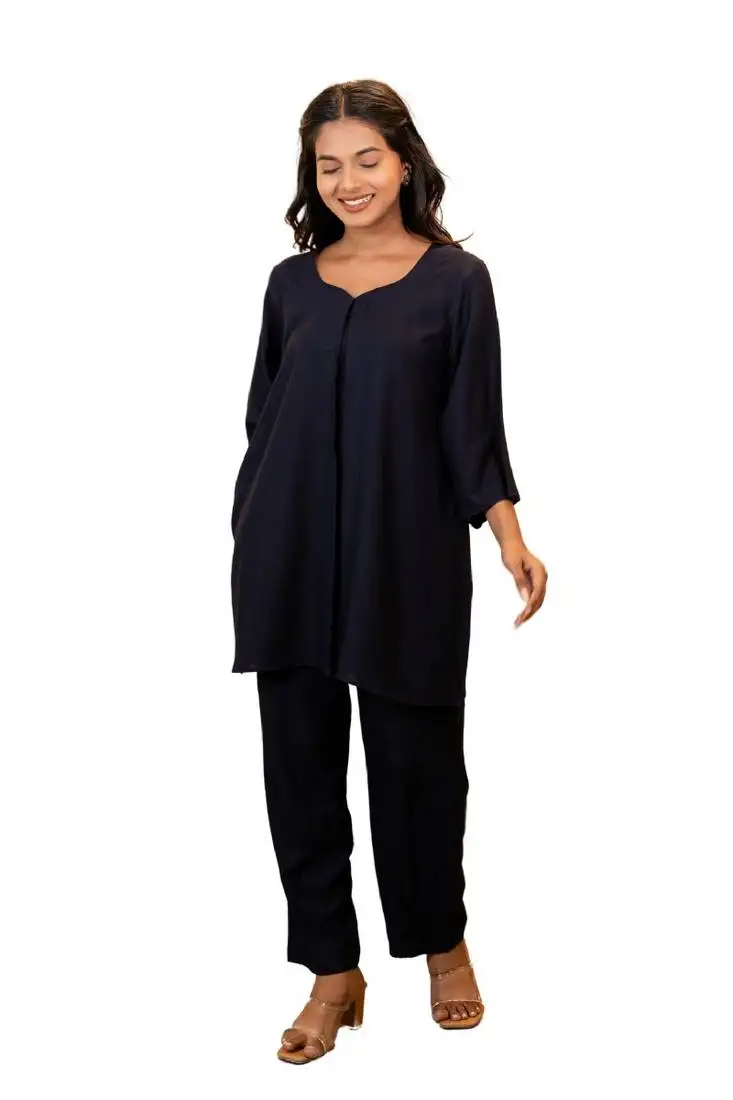 Navy blue sweetheart neck with flared sleeve co-ord set