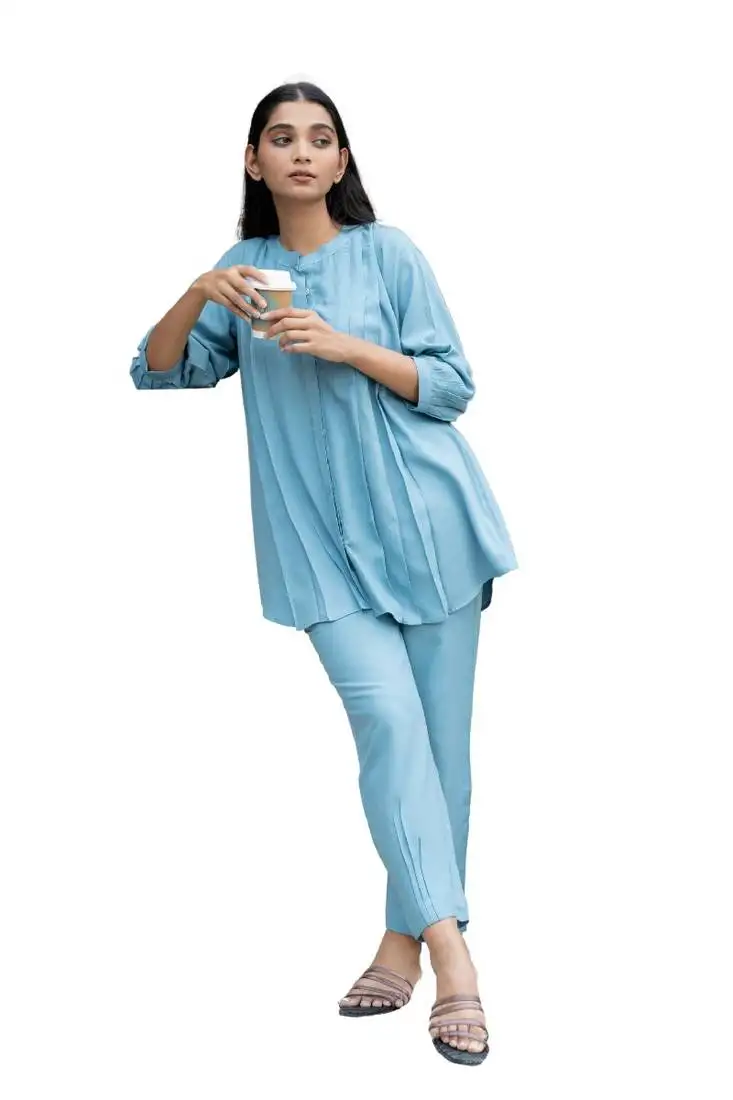 Grey front pleated flared co-ord set