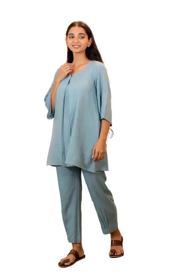 Grey sweetheart neck with flared sleeve co-ord set