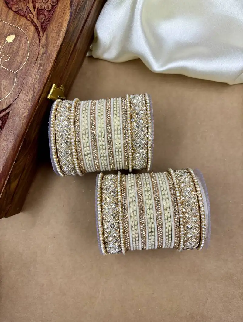 Cream lux velvet bangle set for women