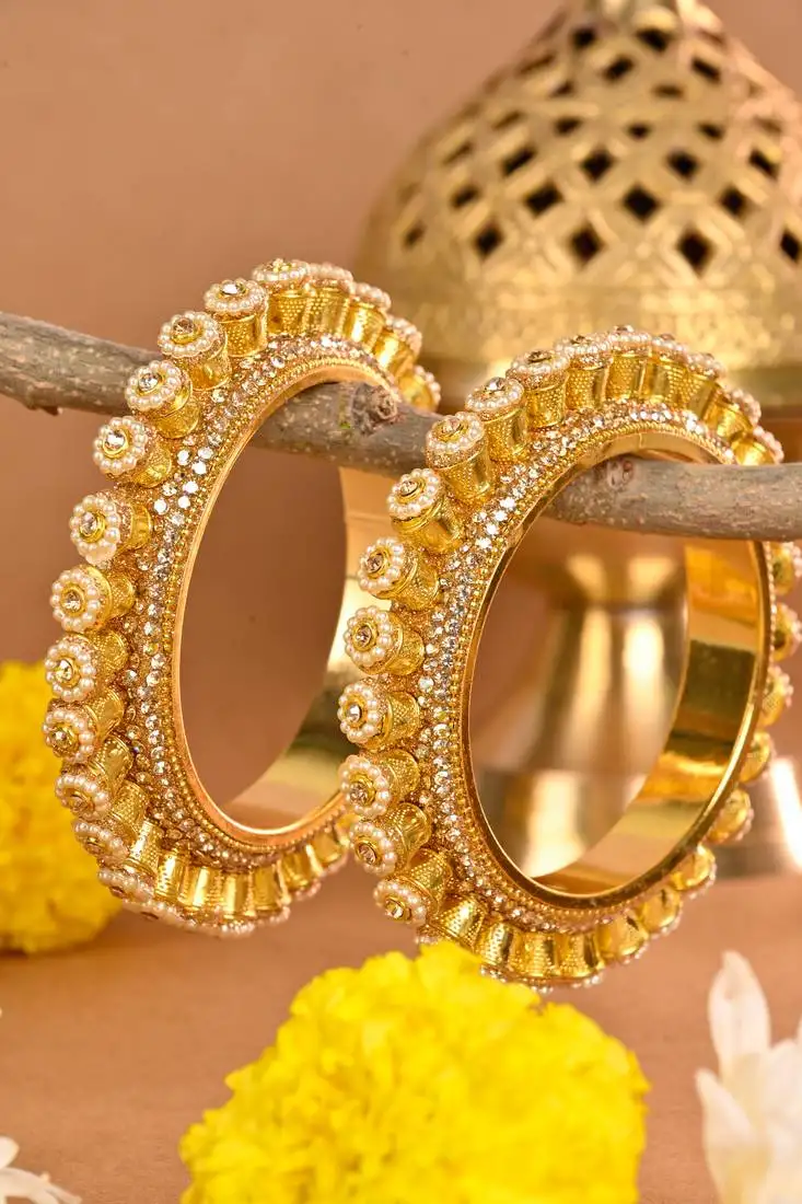 Gold pearl rajwada kada set for women