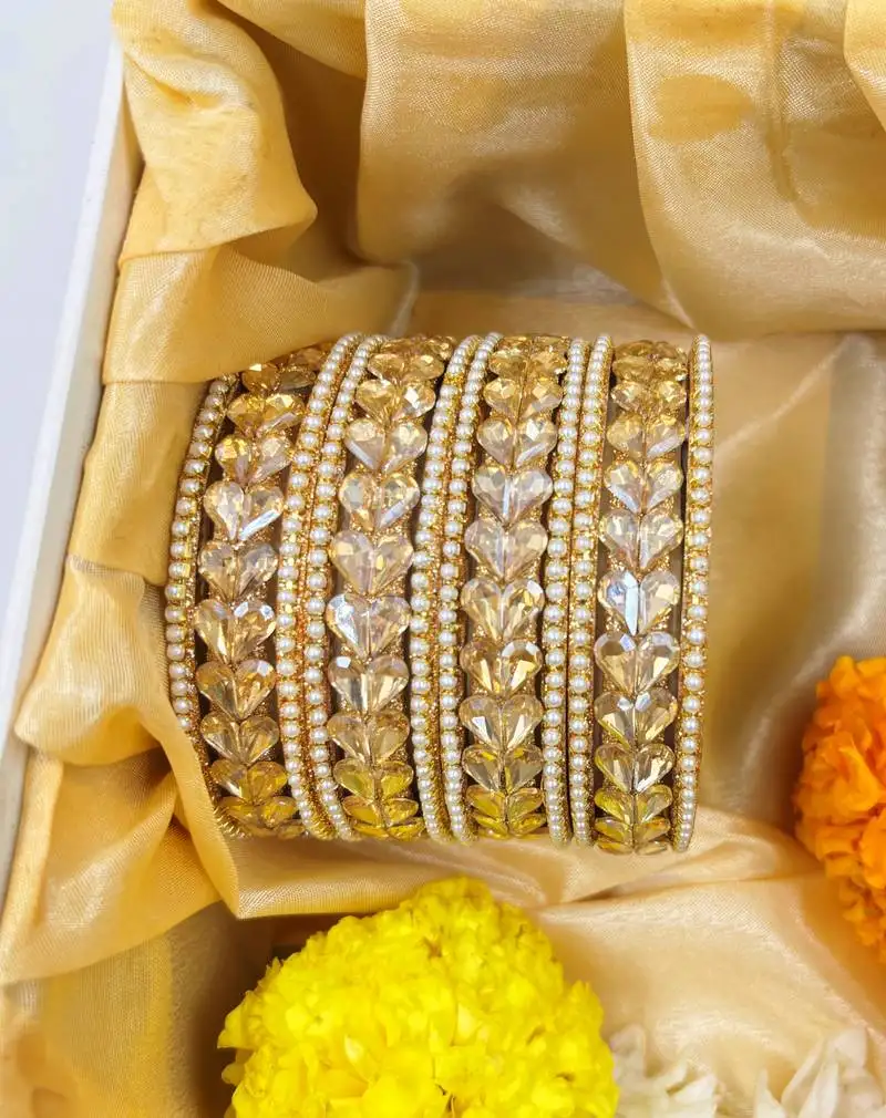 Gold pearl studded bangle set for women