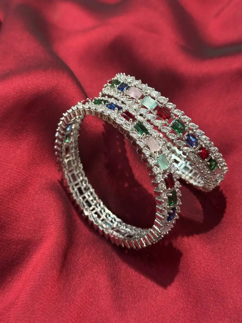 American diamond cz beaded bangle set