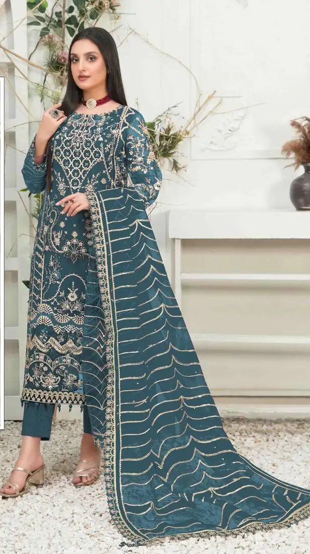Morpinch embroidered organza semi stitched salwar suit