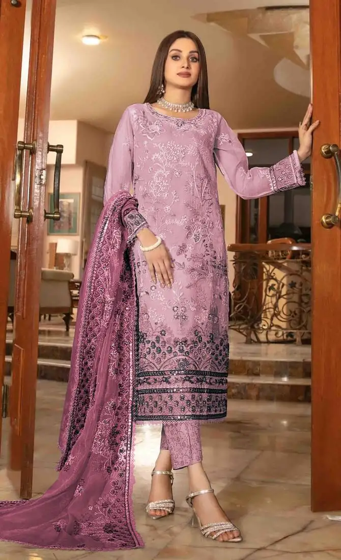 Pink embroidered organza semi stitched salwar suit