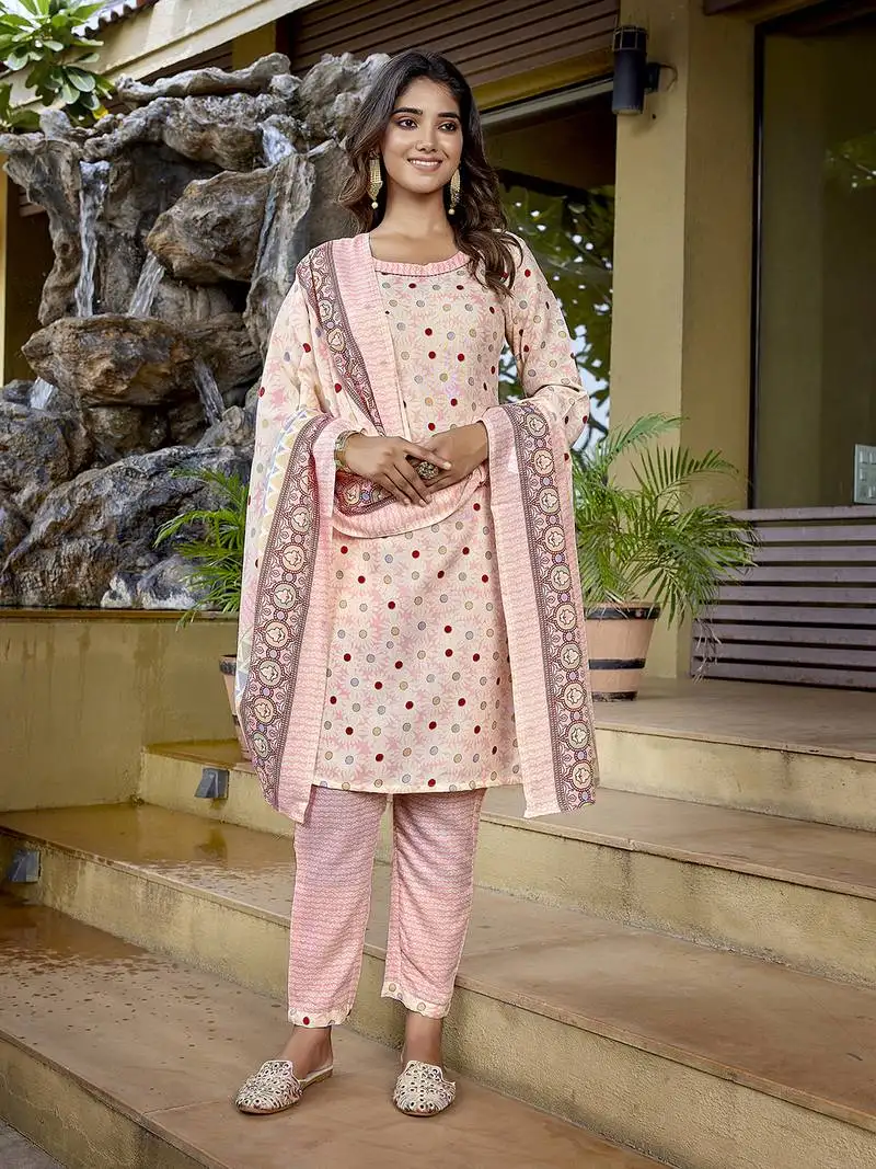 Baby pink cotton blend fabric beautiful ethnic partywear suit