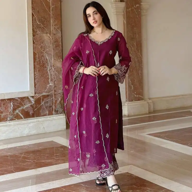 Beautiful wine ceremonial dress with designer embroidered work work on viscose silk fabric