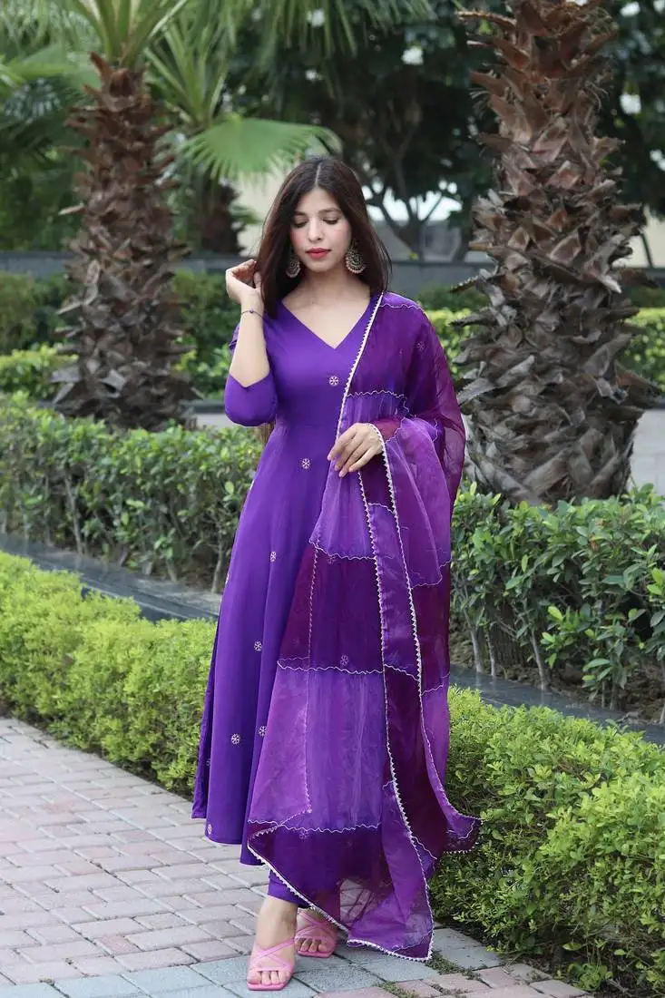 Beautiful purple ceremonial dress with designer embroidered work work on viscose fabric