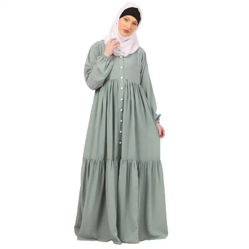 Sky blue fashionable buttons with chest open design abaya