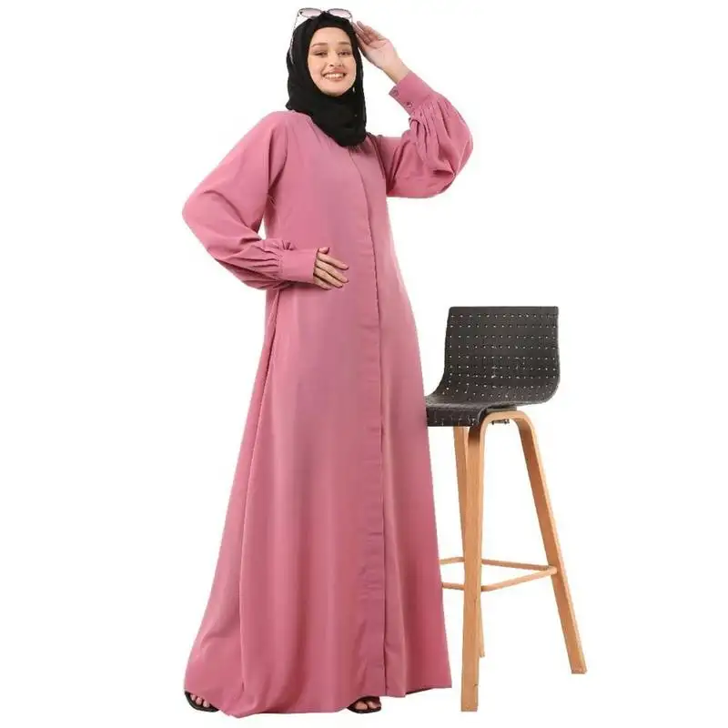 Pink casual front open abaya