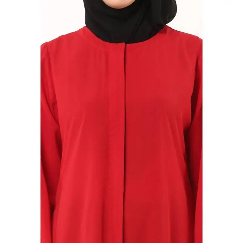 Red casual front open abaya
