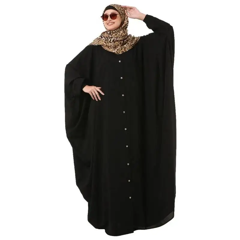 Black front open kaftan with fashionable buttons
