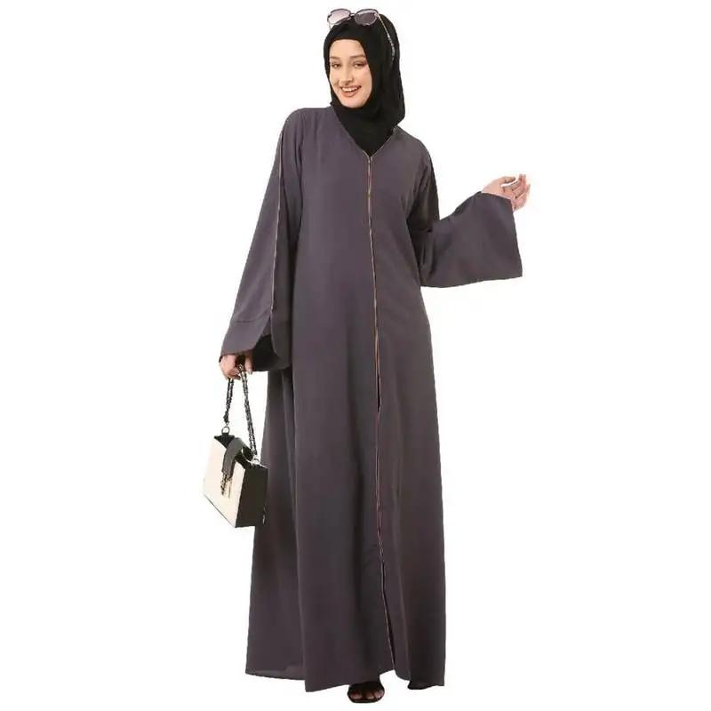 Dark-grey front open premium cey fabric abaya
