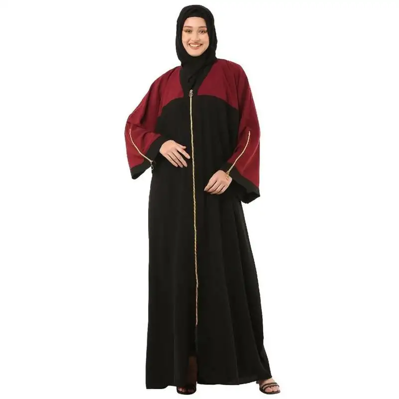 Black loose fit front open dual color abaya